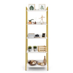 Estante de escalera con marco blanco y dorado de calidad premium, perfecto para habitaciones, estudios y decoración de interiores, expositor de la India. - Product Image 2