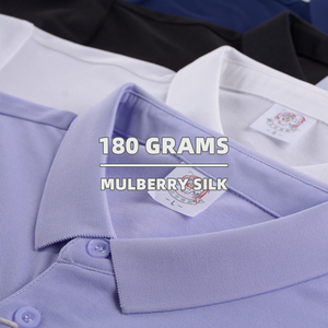 Polo à manches courtes pour homme '' SOSH4 '' - Couleur unie - Coupe classique - Respirant - Vêtement décontracté - Tissu en soie de mûrier et coton - 180 grammes - Product Image 4
