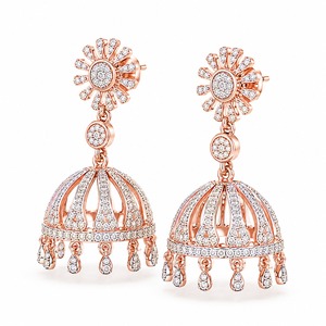 Pendientes de Diamantes Roy Diamond RE 138 en Oro Rosa, Joyería de Lujo para Mujer, Diseño de Flor con Engaste de Puntas, Chapado en Oro de 18K - Product Image 2
