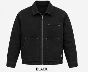 Veste de travail noire en coton pour homme avec fermeture éclair et poches, style mode respirant pour le travail - Product Image 3