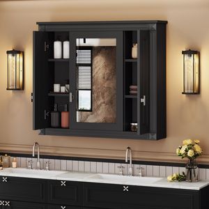Botiquín de baño montado en la pared con 4 estantes y puerta con espejo, unidad de almacenamiento para inodoro - Product Image 2