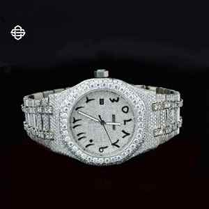 Montre Homme de Luxe Élégante en Acier Inoxydable avec Moissanite et Quartz, Cadran 20mm, Chiffres Arabes Givrés, Verre, Montre Tendance Affaires - Product Image 1