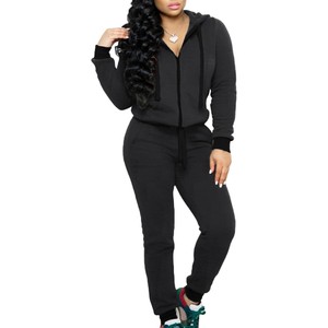 Ensemble de survêtement blanc pour femme, couleur unie, manches longues, fermeture éclair, pantalon décontracté, taille plus, automne, 100% coton - Product Image 5