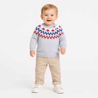 Pull en laine jacquard à col rond et manches longues pour bébé garçon, personnalisé avec votre marque