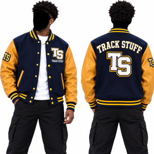 <b>Track</b> Stuff Custom <b>Mens</b> Varsity Letterman <b>Jacket</b> Wool Cotton Stand Collar Custom Embroidered Logo Front Streetwear Winter - Product Image 2