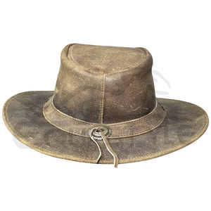 Chapeaux en cuir véritable unisexe marron style vintage délavé, chapeau de cowboy pour l'extérieur et les voyages, couvre-chef personnalisé OEM, marque privée, chapeaux de mode western - Product Image 2