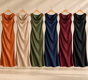 Elegant Cowl Neck Sleeveless Satin Midi <b>Dress</b> Fitted Sheath Style Solid Color Autumn Party Wear - Product Image 4