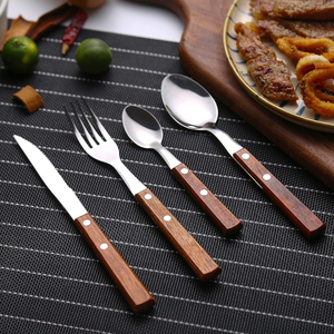Wholesale Durable Modern Design Stainless Steel <b>Flatware</b> <b>Sets</b> Wooden Handles Mirror Polish for Home Restaurant Use Party - Product Image 1