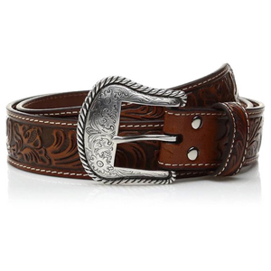 Napoleon Belts Western Arabesque or Ariat <b>Tooled</b> Turquoise Inlay leather belt with a silver-tone <b>engraved</b> buckle Napoleon Belts - Product Image 2