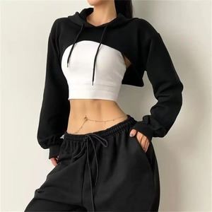 Sudadera Corta para Mujer con Cordón, Manga Larga, Color Sólido, Informal - Product Image 1