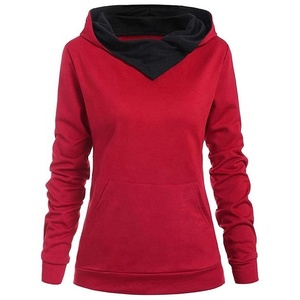 Sudadera con Capucha Roja para Mujer, Manga Larga, Color Sólido, Tejido de Algodón, Estilo Pullover, Transpirable, con Bolsillos, para Otoño - Product Image 1