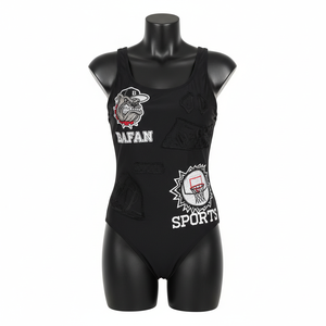 Maillot de bain une pièce pour femme, tissu extensible polyester spandex 200 GSM, noir, logo personnalisé pour maillot de bain - Product Image 1