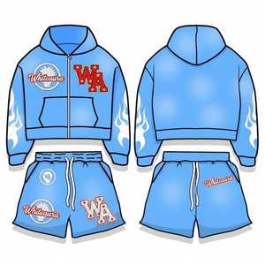 ชุดวอร์มแบบมีฮู้ดสำหรับกิจกรรมกลางแจ้ง ผ้าโพลีเอสเตอร์ผสมคอตตอน กางเกงวอร์มทรงปกติ ชุดออกกำลังกาย ระบายอากาศได้ดี เหมาะสำหรับทุกเพศ - Product Image 1