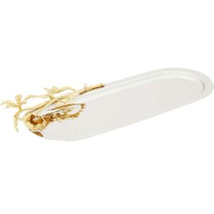 ถาดเสิร์ฟสี่เหลี่ยมสแตนเลสหรูหราพร้อมหูจับลายทอง |   ถาดโลหะตกแต่งสวยงามสำหรับโรงแรมและงานแต่งงาน - Product Image 3