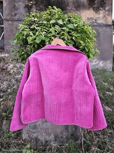 Indian Handmade Suzani Embroidery Velvet Reversible Cotton <b>Robe</b> Floral Pattern V-neck Full-Length Women's <b>Coat</b> - Product Image 3