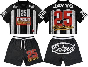 Custom <b>Men</b> Football Jersey Set Mesh Breathable Sports Uniform Streetwear Short Sleeve <b>Cropped</b> <b>Top</b> Training Shorts 2 Piece Outfit - Product Image 2