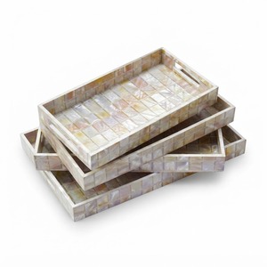 Plateau rectangulaire artisanal en nacre, plateau de service MOP de luxe, mosaïque incrustée d'os, plateau ottoman à carreaux - Product Image 4