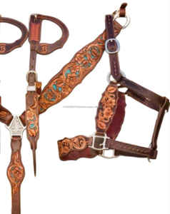 Selle anglaise saisonnière en cuir véritable légère et authentique avec incrustation de turquoise usinée, comprenant une têtière de poitrine - Product Image 3