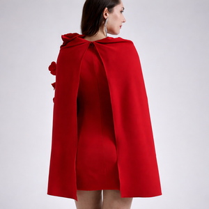 ชุดเดรสผ้าคลุมประดับกลีบดอกไม้สีแดง |   ชุดมินิเดรสลายดอกไม้ 3 มิติ ดีไซน์เนอร์ |   ชุดราตรีพรีเมียมพร้อมแขนเสื้อแบบเคปทรงสวย - Product Image 6