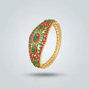 Pulsera de Perlas, Rubíes y Esmeraldas Chapada en Oro de la India, Estilo Rajasthani, para Mujer, Joyería Tradicional Jaipuri para Bodas y Eventos Étnicos - Product Image 2
