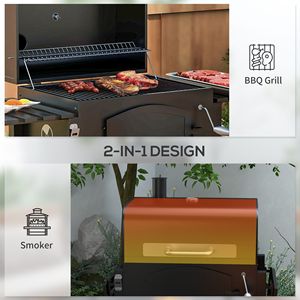 Black Charcoal <b>BBQ</b> <b>Grill</b> Adjustable Height Folding Shelves Thermometer Wheels Porcelain Steel Rotisserie for Smoked Barbeque - Product Image 4