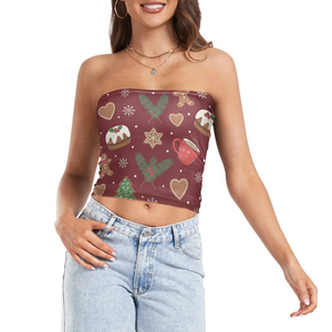 Christmas Cookie Tube <b>Top</b> Crop Festive Dessert Pattern Strapless Winter Party <b>Top</b> for Women Sublimation Tube <b>Tops</b> with custom - Product Image 2