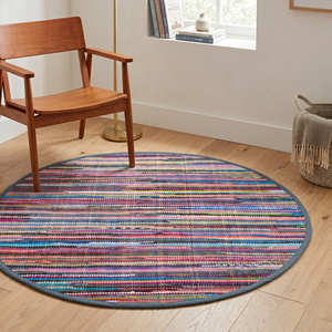 5' Round Blue Recycled Cotton Flat Weave Eco-Friendly Area <b>Rug</b> <b>for</b> Living Room Coastal Nordic & Contemporary Interiors - Product Image 4