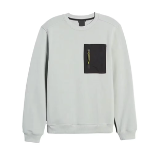 Sweat-shirt à col rond gris clair pour homme, coupe classique, tricoté, respirant, style décontracté d'automne, 100% coton, avec poche - Product Image 1