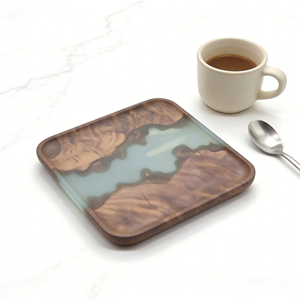 New Trendy Custom Handmade Sustainable square Non-slip <b>Epoxy</b> Walnut Wood Serving Tray for <b>Coffee</b> Snacks Home Kitchen Restaurant - Product Image 2