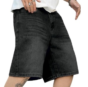 Shorts en jean déchirés et délavés taille haute style vintage pour hommes – Fabrication sur mesure, coupe ample - Product Image 2