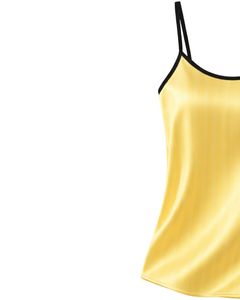 ชุดนอนผ้าซาตินสีเหลืองแบบกำหนดเองสำหรับผู้หญิง ชุดนอนผ้าไหมสายเดี่ยวและกางเกงขาสั้น ชุดนอนนุ่มหรูหราสำหรับฤดูร้อน - Product Image 4