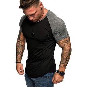 Wholesale Gym Clothes <b>Men</b> Two Color Patchwork Raglan Sleeves Training Top Workout t <b>Shirt</b> Custom logo Sport Tshirt for <b>Men</b> - Product Image 2