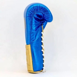 Custom Color Metallic Blue and Gold Cow Leather Sparring <b>Gloves</b> Premium Martial Arts and Boxing <b>Gloves</b> Lace-up - Product Image 3
