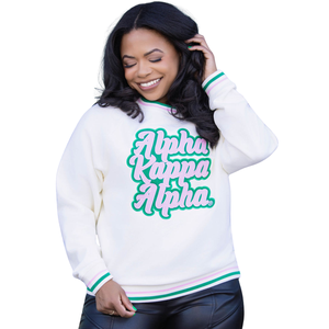 <b>White</b> Embroidered Patch Crewneck <b>Sweatshirt</b> <b>for</b> <b>Women</b> Premium Cotton Fleece Pullover Long Sleeve Casual Sorority Style - Product Image 1
