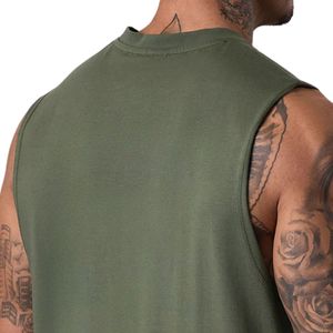 Débardeur de sport respirant en coton tricoté vert olive pour homme, col rond, imprimé, pour la gym et l'entraînement - Product Image 3