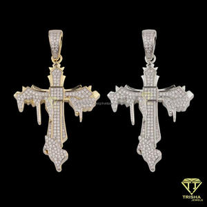 Pendentif Croix Premium Effet Goutte d'Eau avec Diamant de Laboratoire – Collier Design Hip Hop Tendance Urbaine - Product Image 6
