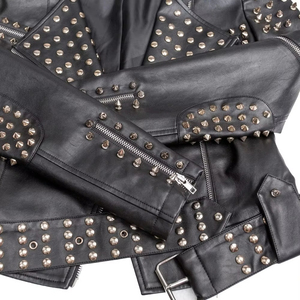 Nouvelle collection printemps-automne : Blousons en similicuir PU pour femmes et hommes, style motard, avec clous décoratifs - Product Image 5