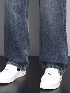 Jeans baggy classiques bleu foncé pour homme |   Pantalon en jean à coupe décontractée et jambes larges |   Pantalon décontracté à jambe droite, style streetwear urbain - Product Image 6