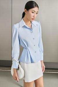 เสื้อเชิ้ตผู้หญิงทรงเข้ารูปสีฟ้าพาสเทล รุ่น BLUE DAWN แบรนด์ Vietnam Turn down Collar Office Chic Feminine Elegant รหัสสินค้า KA54 คุณภาพสูง ขายส่ง - Product Image 4
