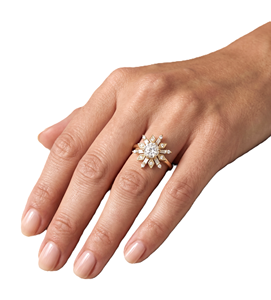 18K Solid Gold Starburst Diamond Ring Round Baguette Lab Grown Diamond Ring Accent Sunburst Engagement Ring Vintage <b>Wedding</b> Ring - Product Image 5