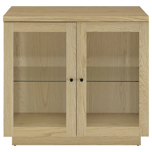 Vitrina moderna de madera con estantes de vidrio y puertas dobles para muebles de sala de estar, uso en interiores. - Product Image 2