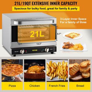 Horno de Convección Comercial de Sobremesa 1440W, Tostador de 3 Niveles con Puerta de Cristal Frontal, Capacidad de 21L/19Qt, Horno Convencional de Tamaño Cuarto - Product Image 3