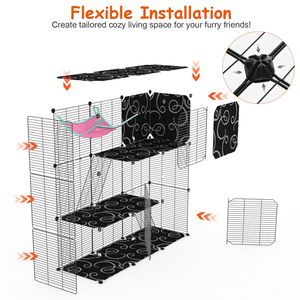 3-Tier DIY Iron Wire Cat Cage Indoor Playpen with <b>Hammock</b> Toy Ball Ladder Cat House Kennel for 1-2 Cats - Product Image 6