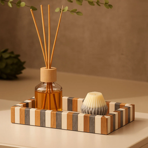 Plateau décoratif FAIZA CRAFT Art Déco personnalisé en os incrusté, motif géométrique chevron, passe au micro-ondes, pour fruits/floraux - Product Image 2