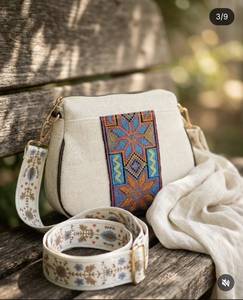 Bolso Bandolera de Lujo Personalizado, Estilo Jaipur, Geométrico, Bordado, Tejido de Rafia, con Correa Ancha Tipo Guitarra, para Mujer - Product Image 3