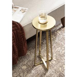 Mesa de Centro Glam con Detalles Dorados, Base Geométrica Cónica, Tapa Redonda, Soporte Compacto de Lujo para Interiores Contemporáneos y Bares - Product Image 2