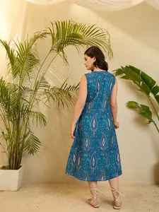 <span class=keywords><strong>Abito</strong></span> Estivo Senza Maniche in Cotone <span class=keywords><strong>Blu</strong></span> con Motivo Paisley per Donna, Ideale per Spiaggia e Vacanze, Disponibile a Prezzo Conveniente - Product Image 3