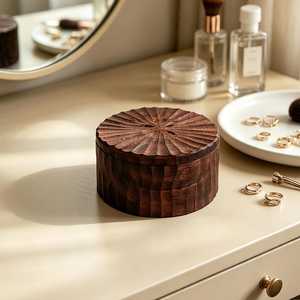 Multifunctional <b>Storage</b> Organizer for Rings Earrings Bracelets Minimalist Design Round Shape Wooden Jewelry Box with Hook - Product Image 1