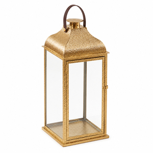 Elegance Gold Hammered Metal Lantern Handcrafted Large <b>Candle</b> Holder for Ramadan Decor & Home Indoor Outdoor Lighting - Product Image 1