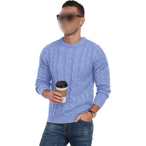 Pull d'hiver pour homme 100% coton, couleur unie, manches longues, col en V, respirant, séchage rapide, anti-rides, anti-boulochage - Product Image 1